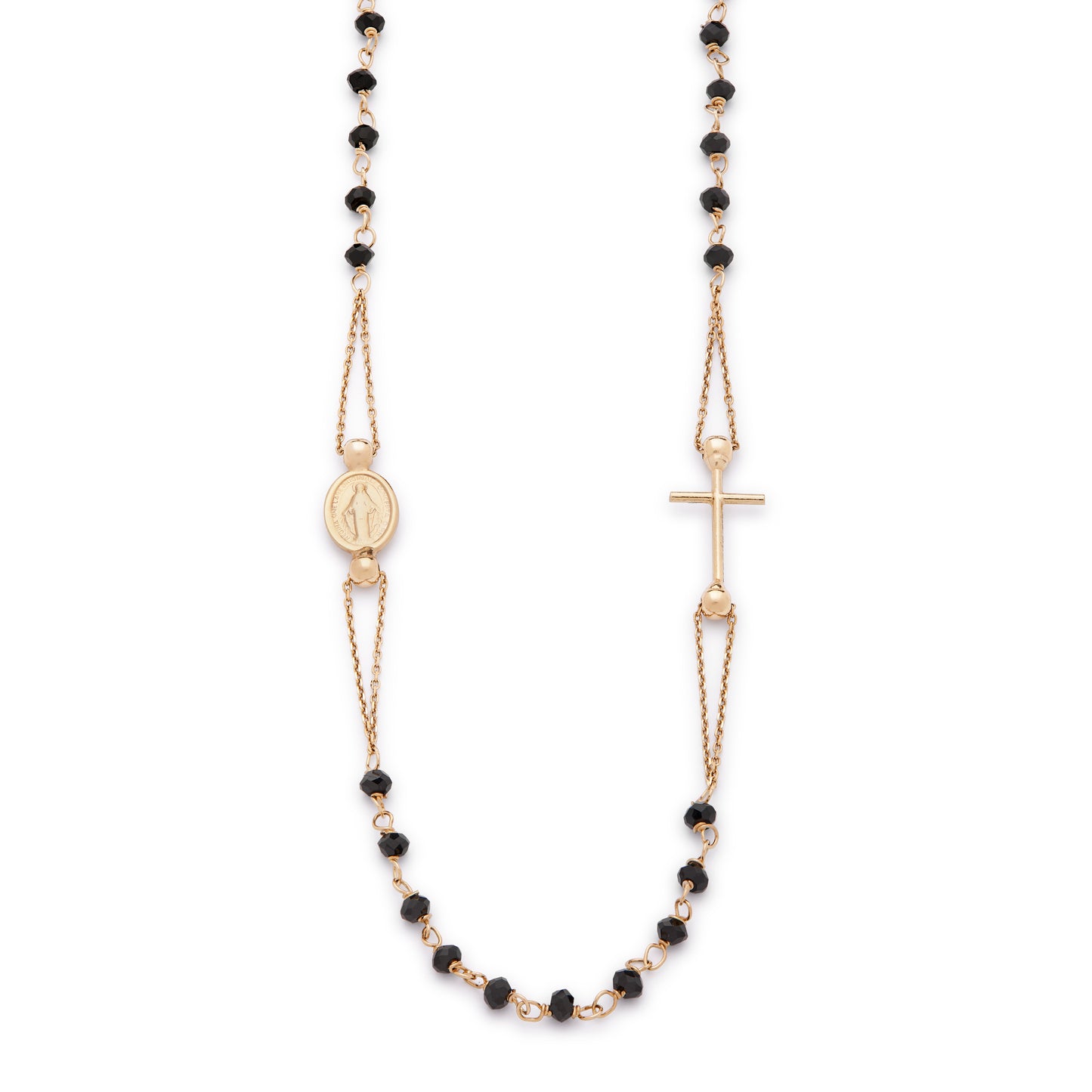 ROSARIO COLLAR ORO AMARILLO CON CRISTALES NEGROS
