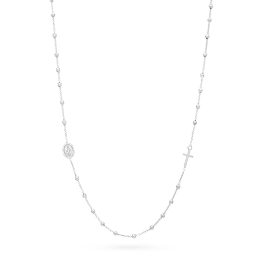WHITE GOLD FACETED MIRACULOUS NECKLACE ROSARY