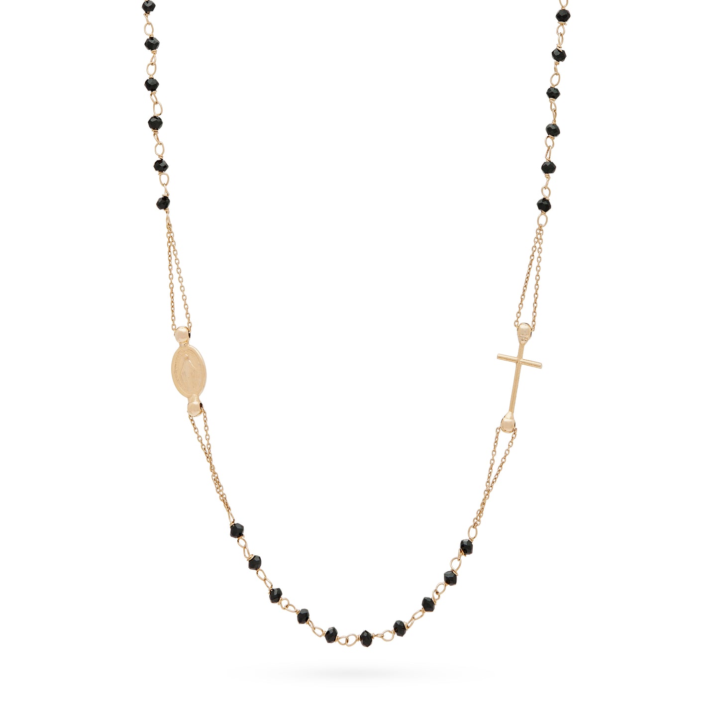 ROSARIO COLLAR ORO AMARILLO CON CRISTALES NEGROS