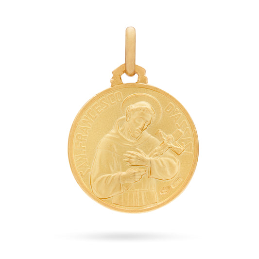 Yellow Gold Double Medal with Pope Francis and Saint Francis