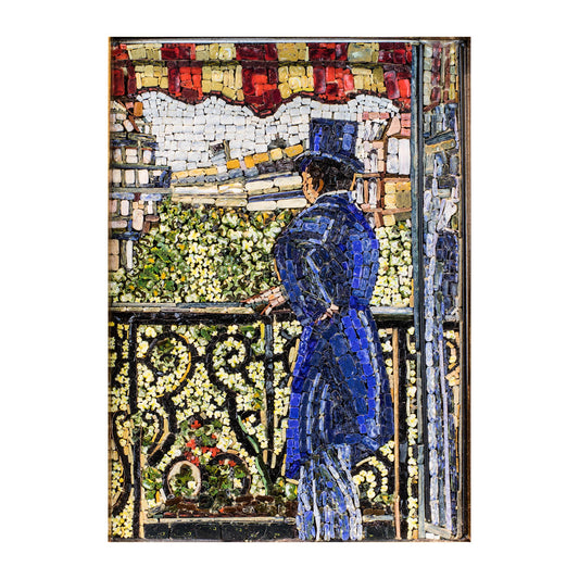 Hombre mosaico en el balcón