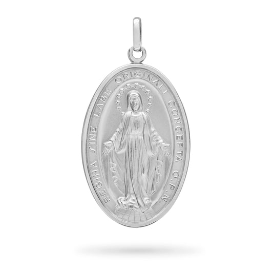 MIRACULOUS VIRGIN WHITE GOLD OVAL MEDAL
