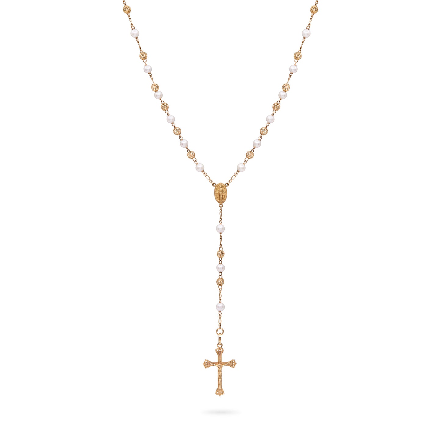 ROSARY IN YELLOW GOLD WITH PEARL BEADS