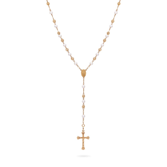 ROSARIO DE ORO AMARILLO CON PERLAS