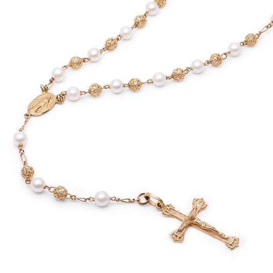 ROSARIO DE ORO AMARILLO CON PERLAS