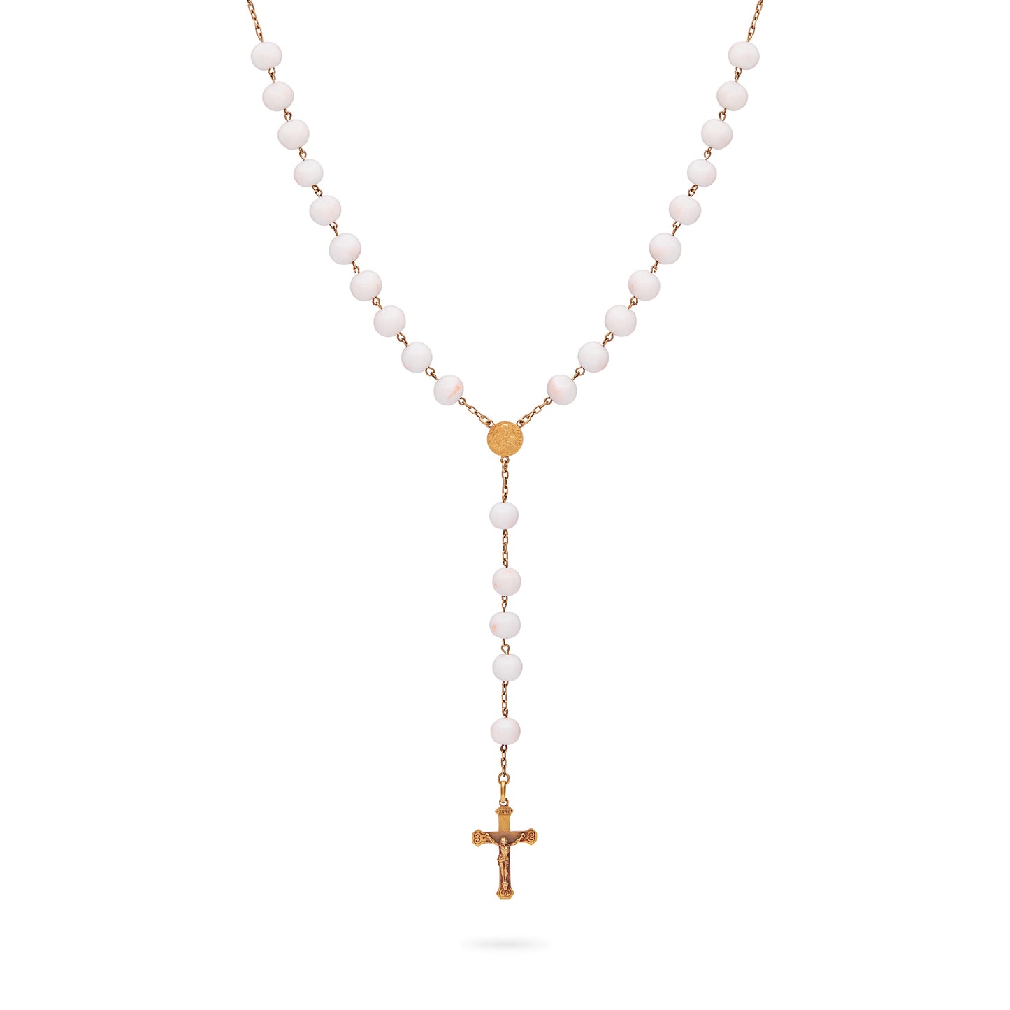 ROSARY IN YELLOW GOLD IN CORAL "SKIN OF ANGEL"