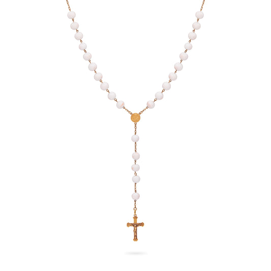 ROSARIO DE ORO AMARILLO EN CORAL "PIEL DE ÁNGEL"