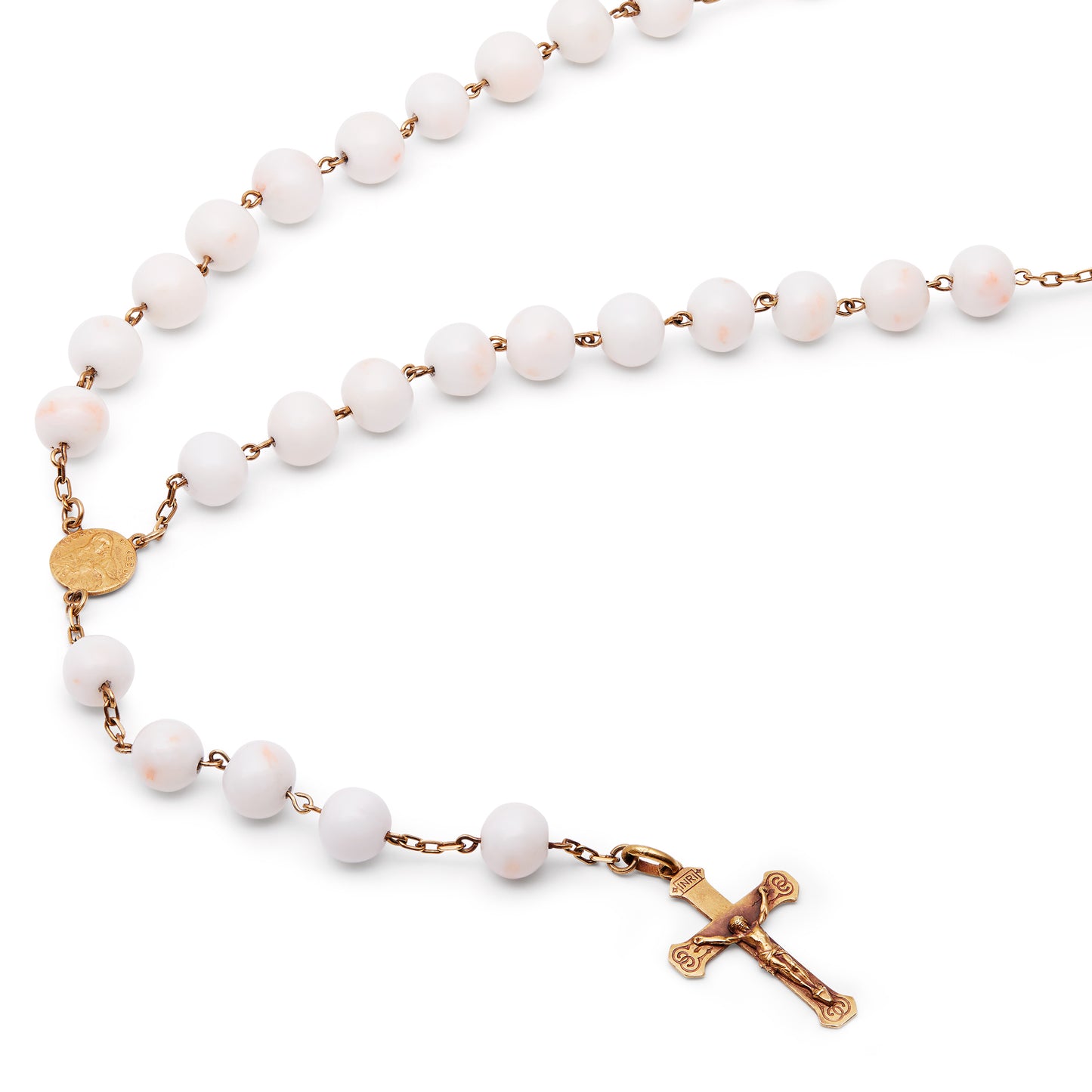 ROSARY IN YELLOW GOLD IN CORAL "SKIN OF ANGEL"