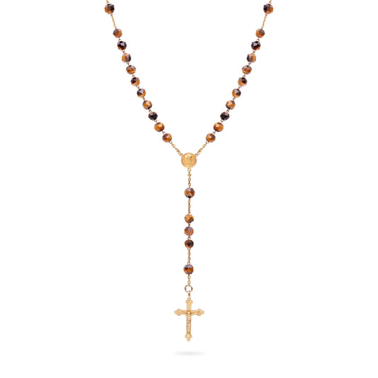 ROSARIO DE ORO AMARILLO EN OJO DE TIGRE