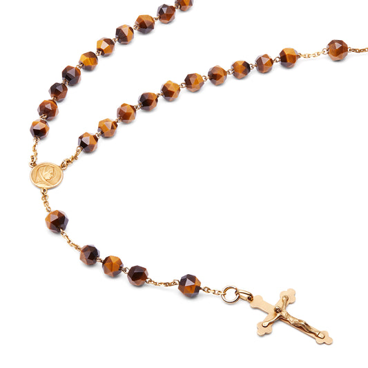 ROSARIO DE ORO AMARILLO EN OJO DE TIGRE