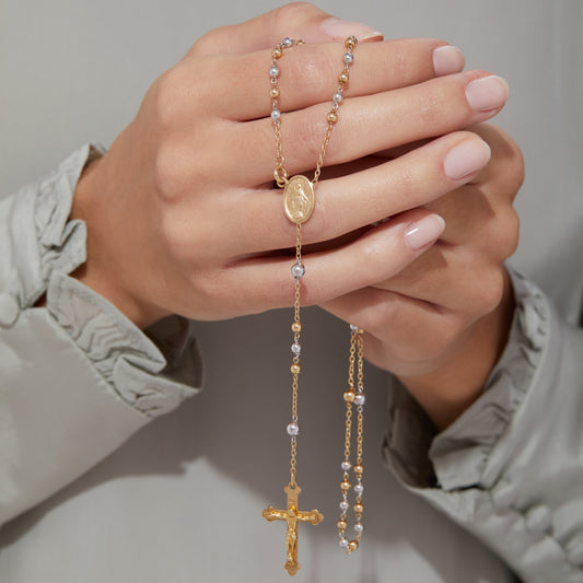 ROSARIO DE ORO AMARILLO Y BLANCO