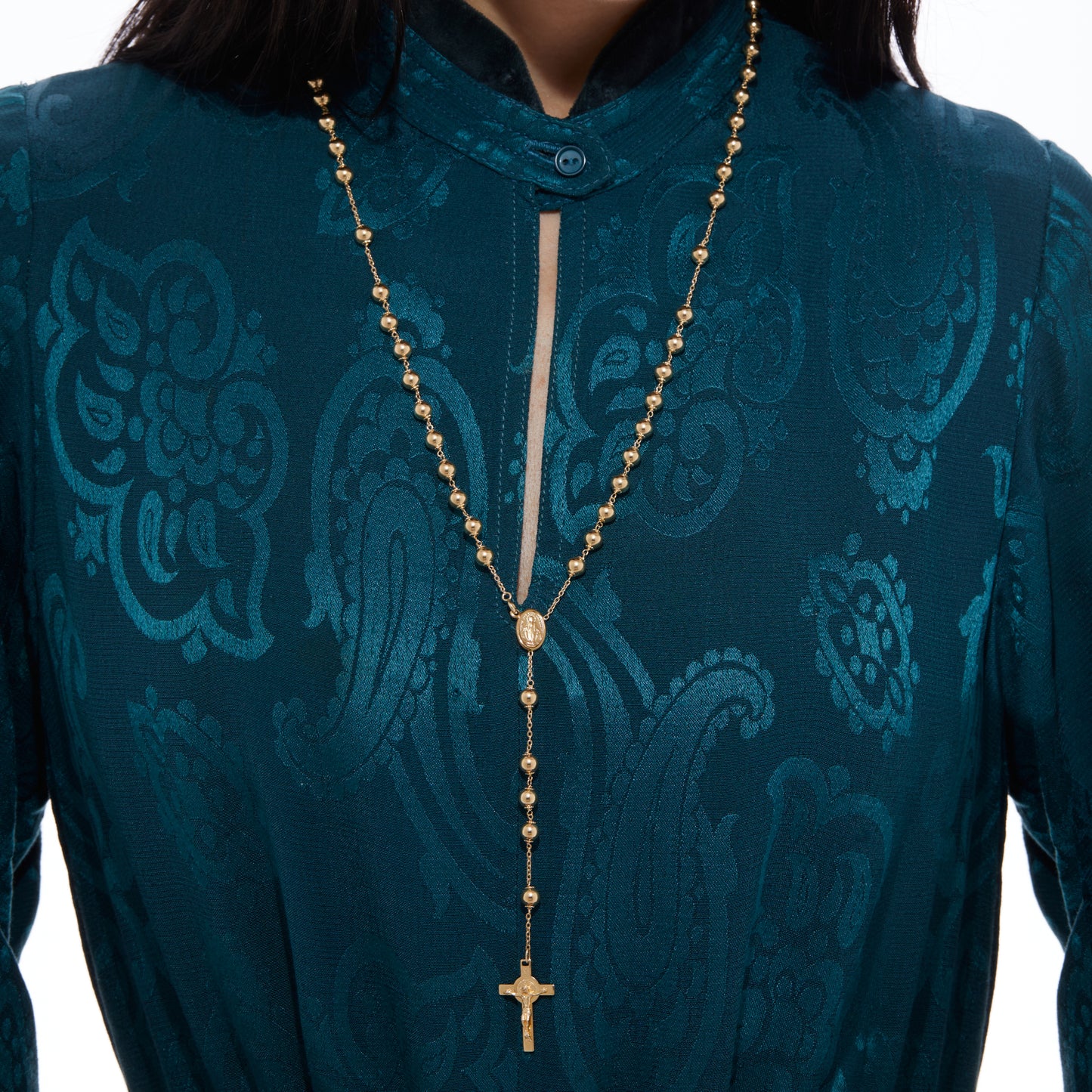 ROSARIO DE ORO AMARILLO CON CRUZ DE SAN BENEDICTO