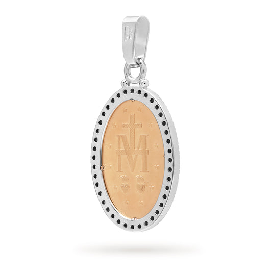MIRACULOUS OVAL MEDAL IN BICOLOR GOLD WITH ZIRCONS