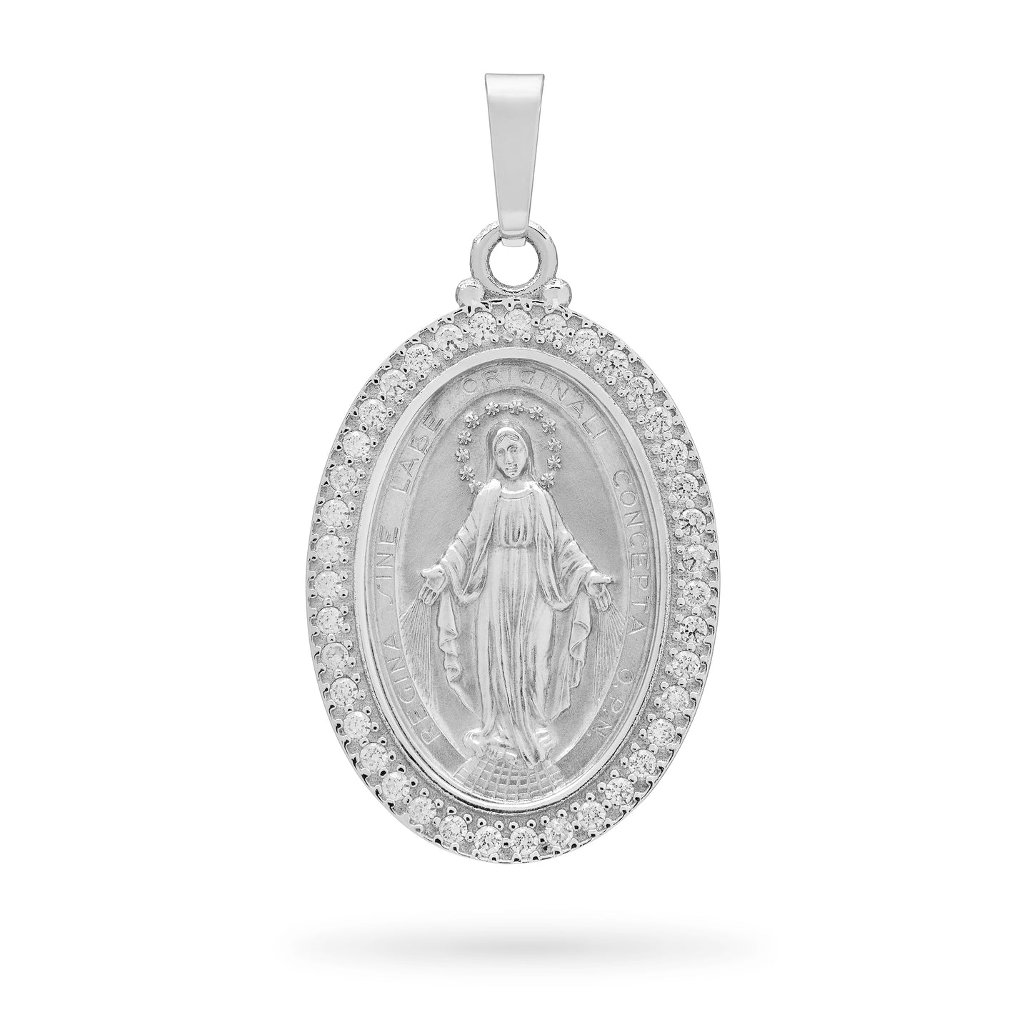 MIRACULOUS MEDAL IN WHITE GOLD WITH ZIRCONS