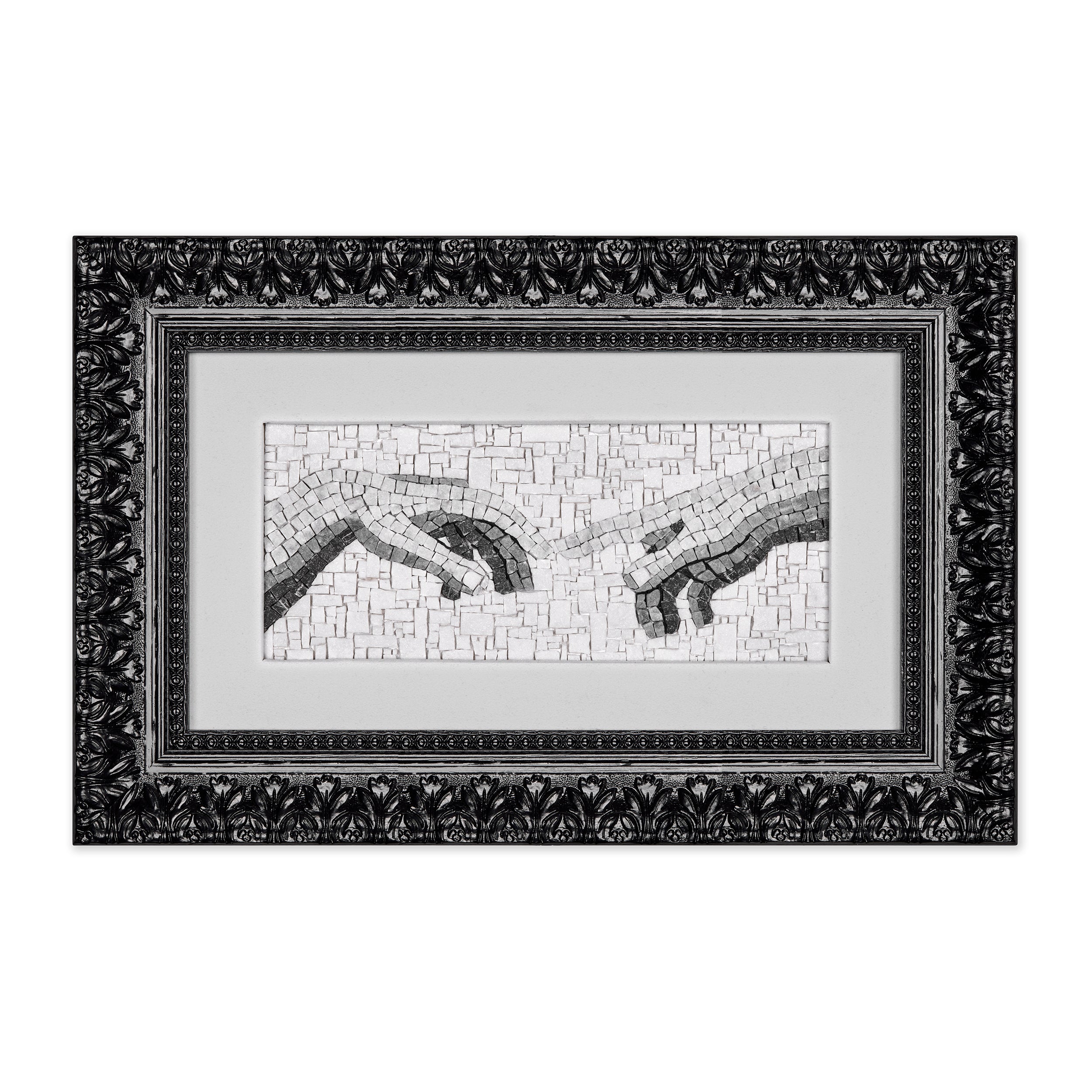 Mosaic Inspired by Michelangelo's The Creation of Adam in Black and White