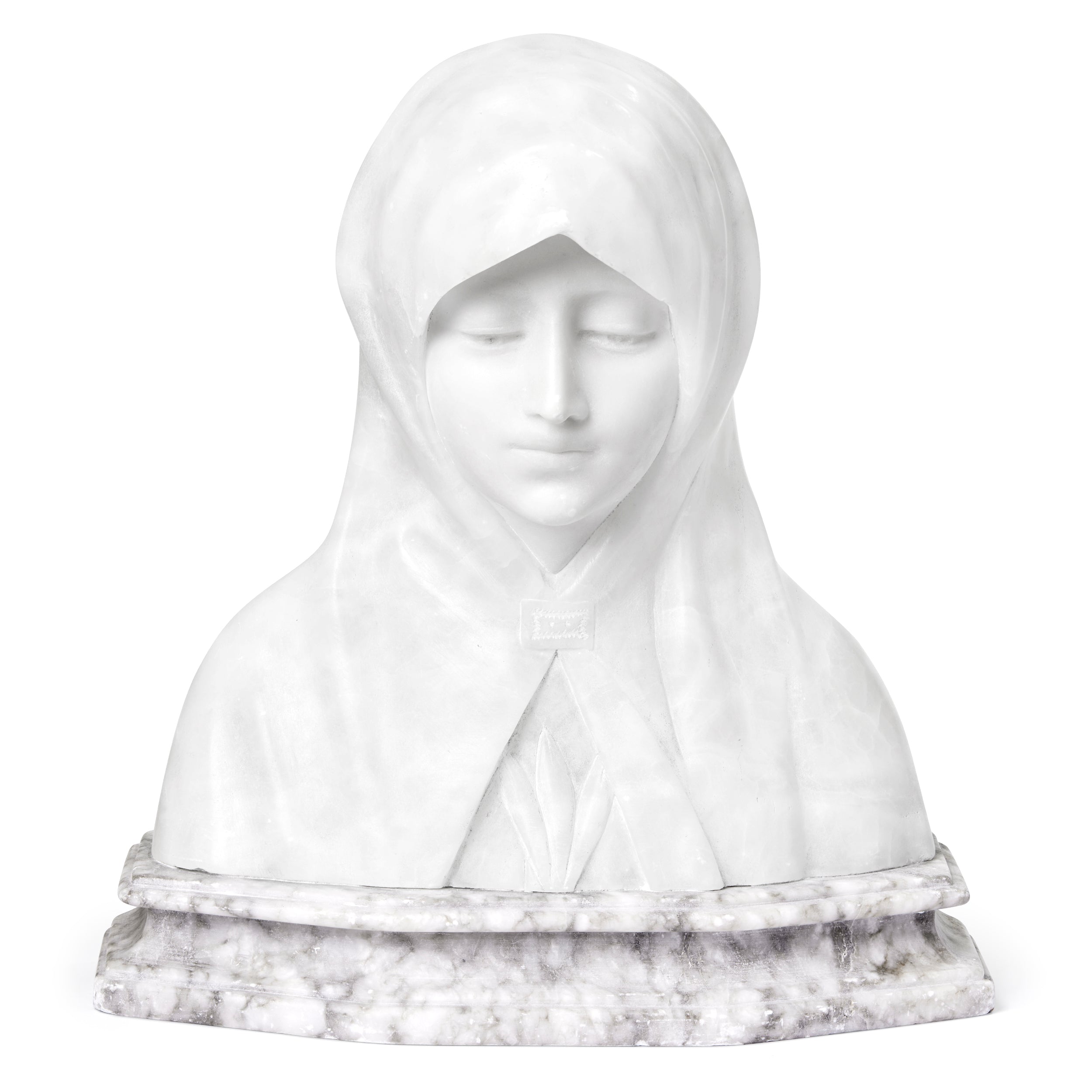 Bust in Alabaster and Marble inspired by Nicolò Barabino's Madonna of the Olive Tree