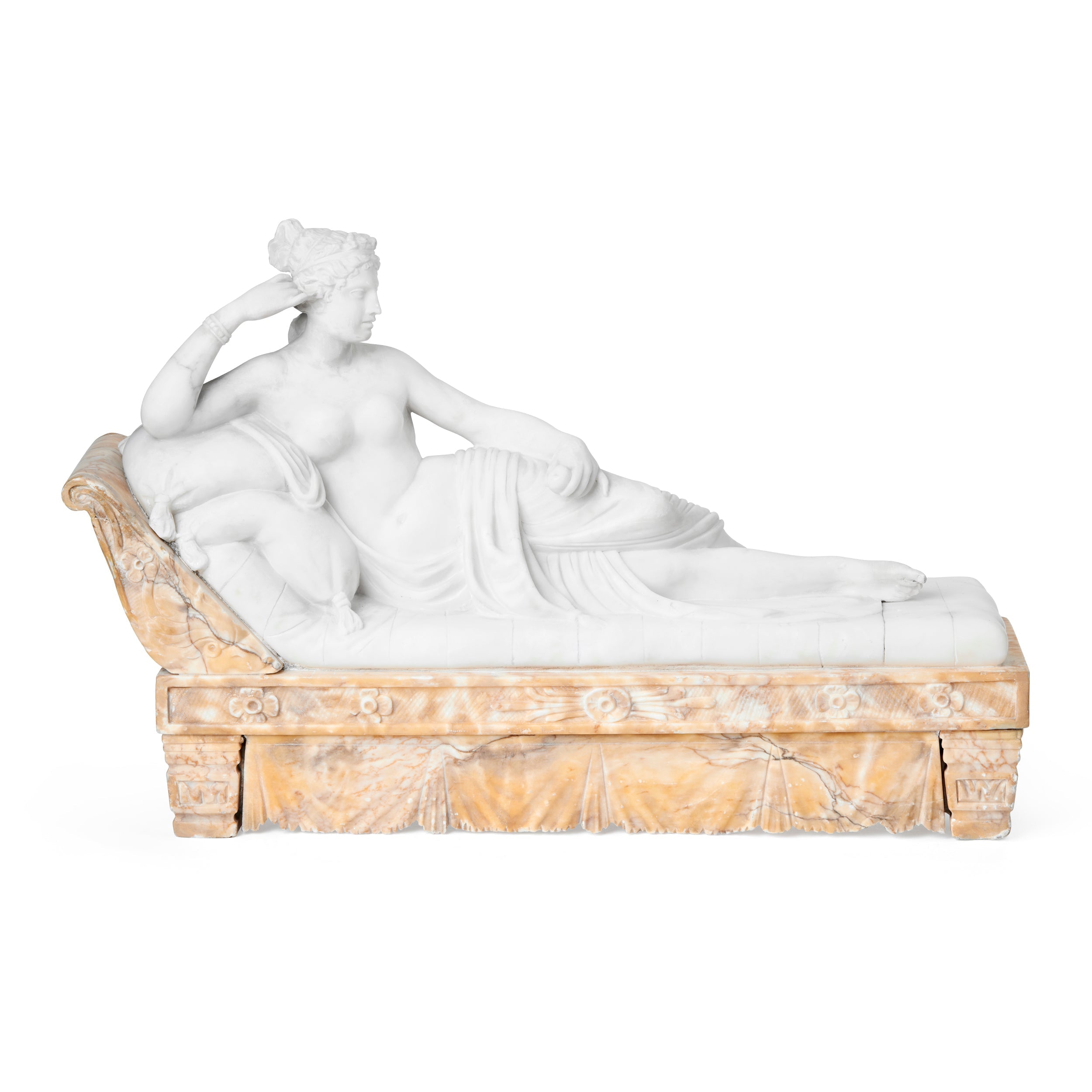 Sculpture in Alabaster and Marble inspired by Antonio Canova's Pauline Bonaparte as Venus Victrix
