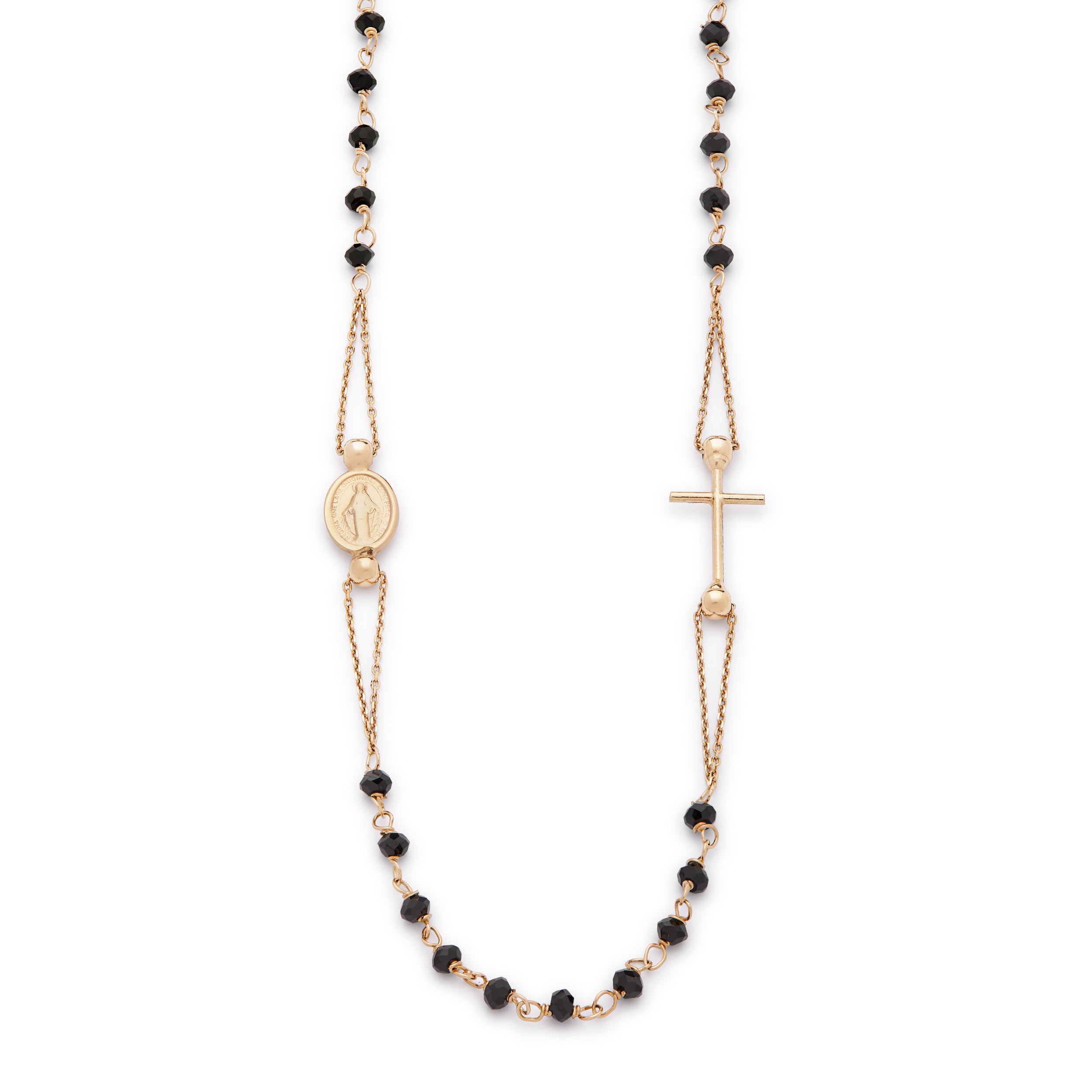 ROSARIO COLLAR ORO AMARILLO CON CRISTALES NEGROS