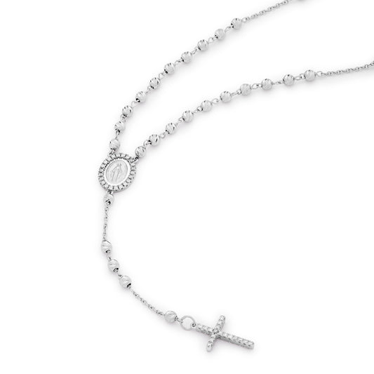 WHITE GOLD ROSARY FACETED GRAINS