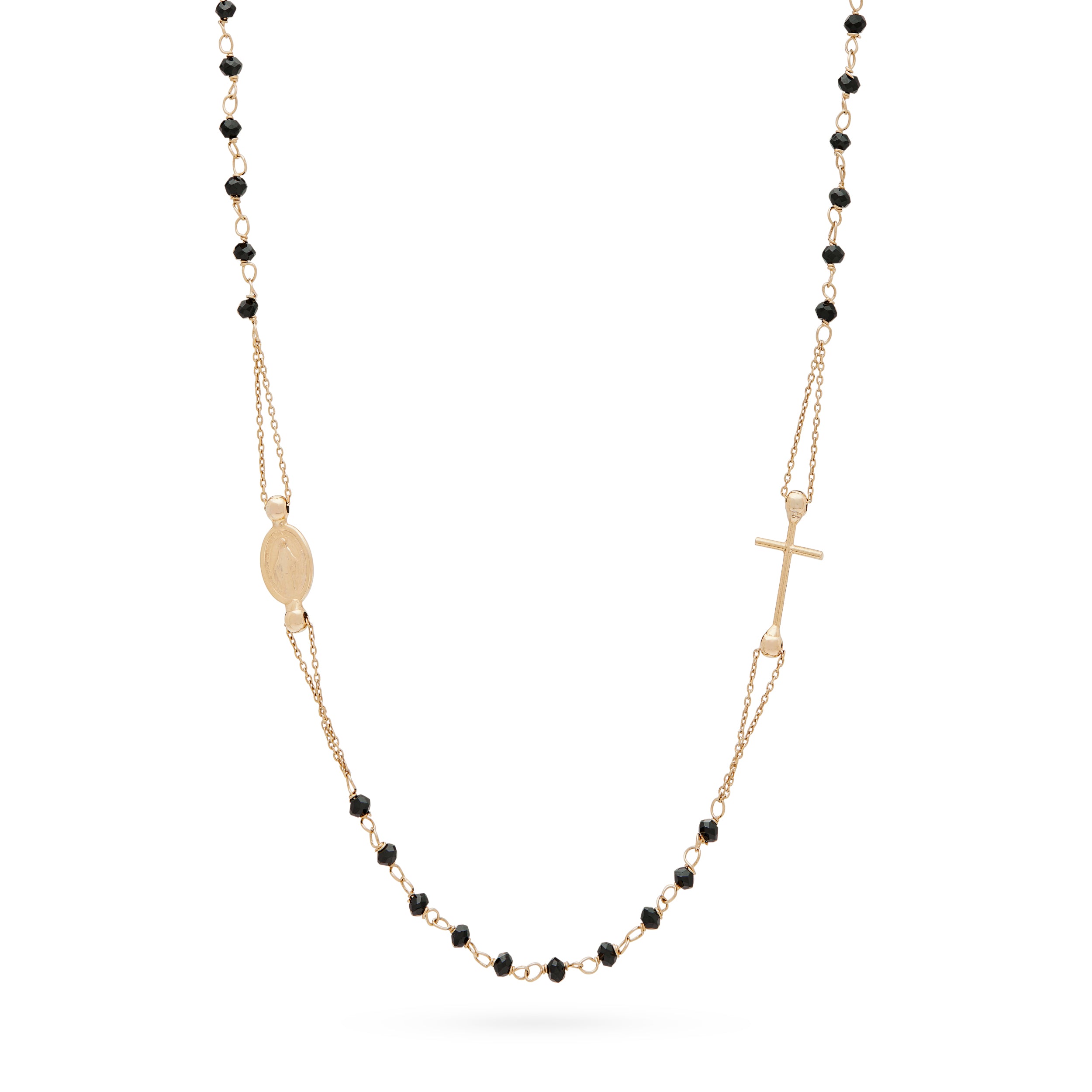 ROSARIO COLLAR ORO AMARILLO CON CRISTALES NEGROS