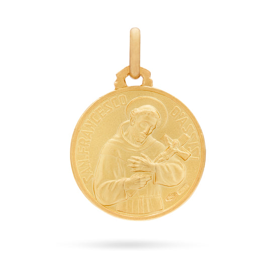 Medalla Doble de Oro Amarillo con el Papa Francisco y San Francisco
