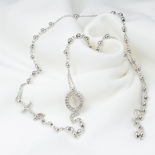WHITE GOLD MIRACULOUS NECKLACE ROSARY