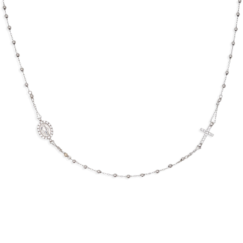 COLLAR ROSARIO MILAGROSO CON CIRCONITAS EN ORO BLANCO