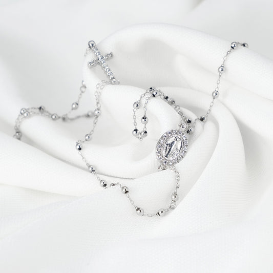 MIRACULOUS NECKLACE ROSARY WITH WHITE GOLD ZIRCONIA