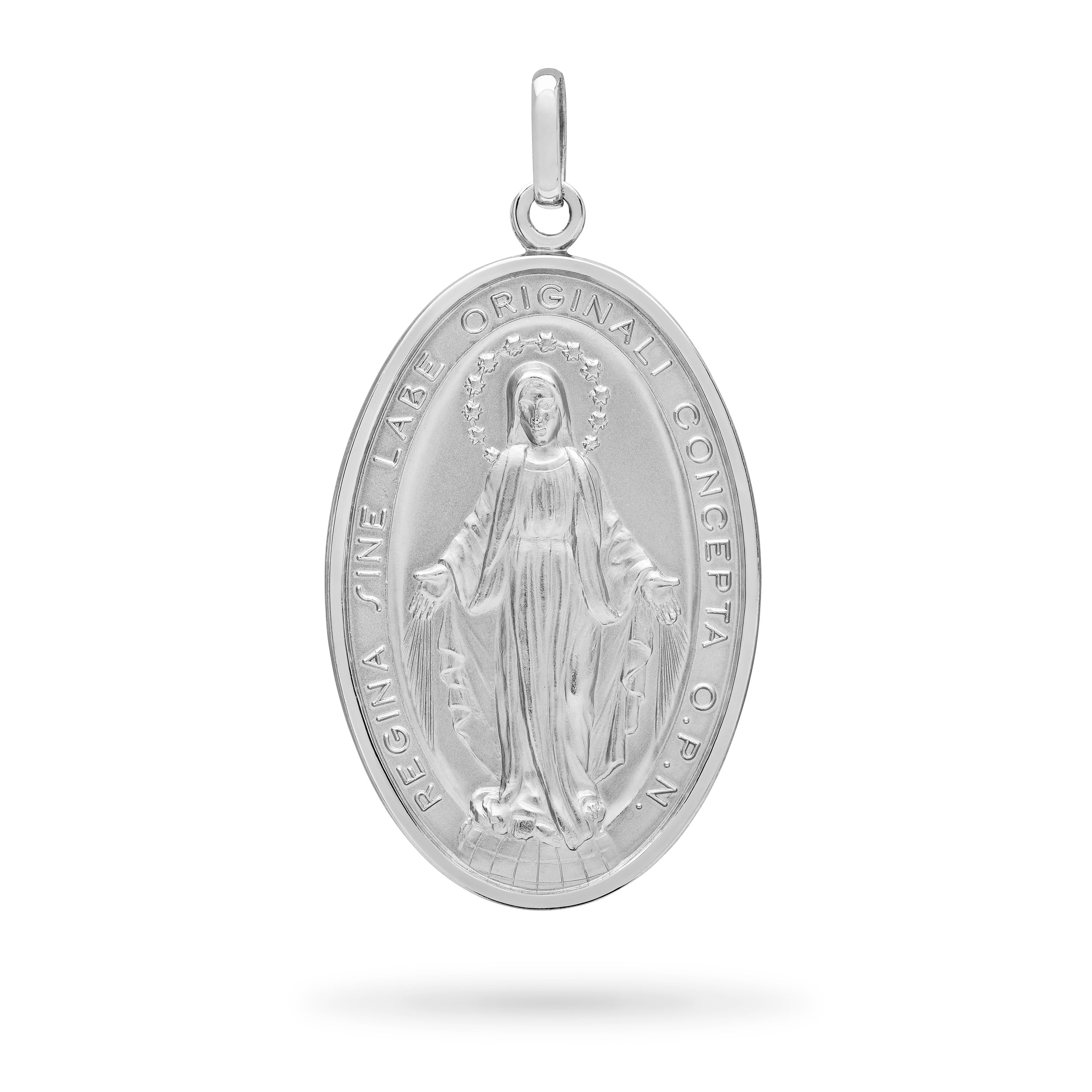 MEDAGLIA OVALE IN ORO BIANCO DELLA VERGINE MIRACOLOSA