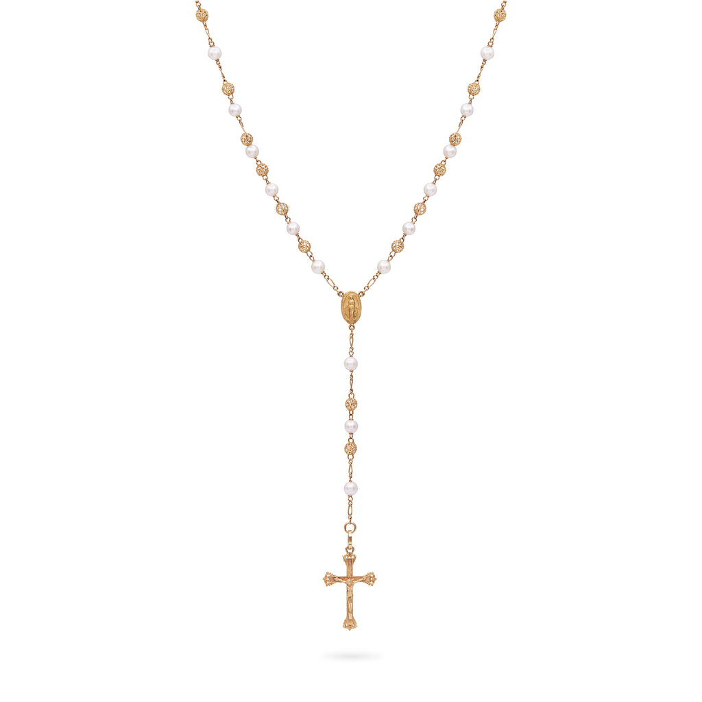 ROSARIO DE ORO AMARILLO CON PERLAS