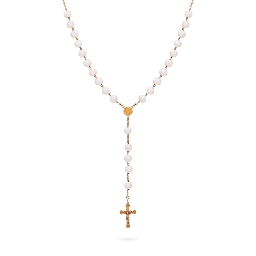 ROSARIO DE ORO AMARILLO EN CORAL "PIEL DE ÁNGEL"