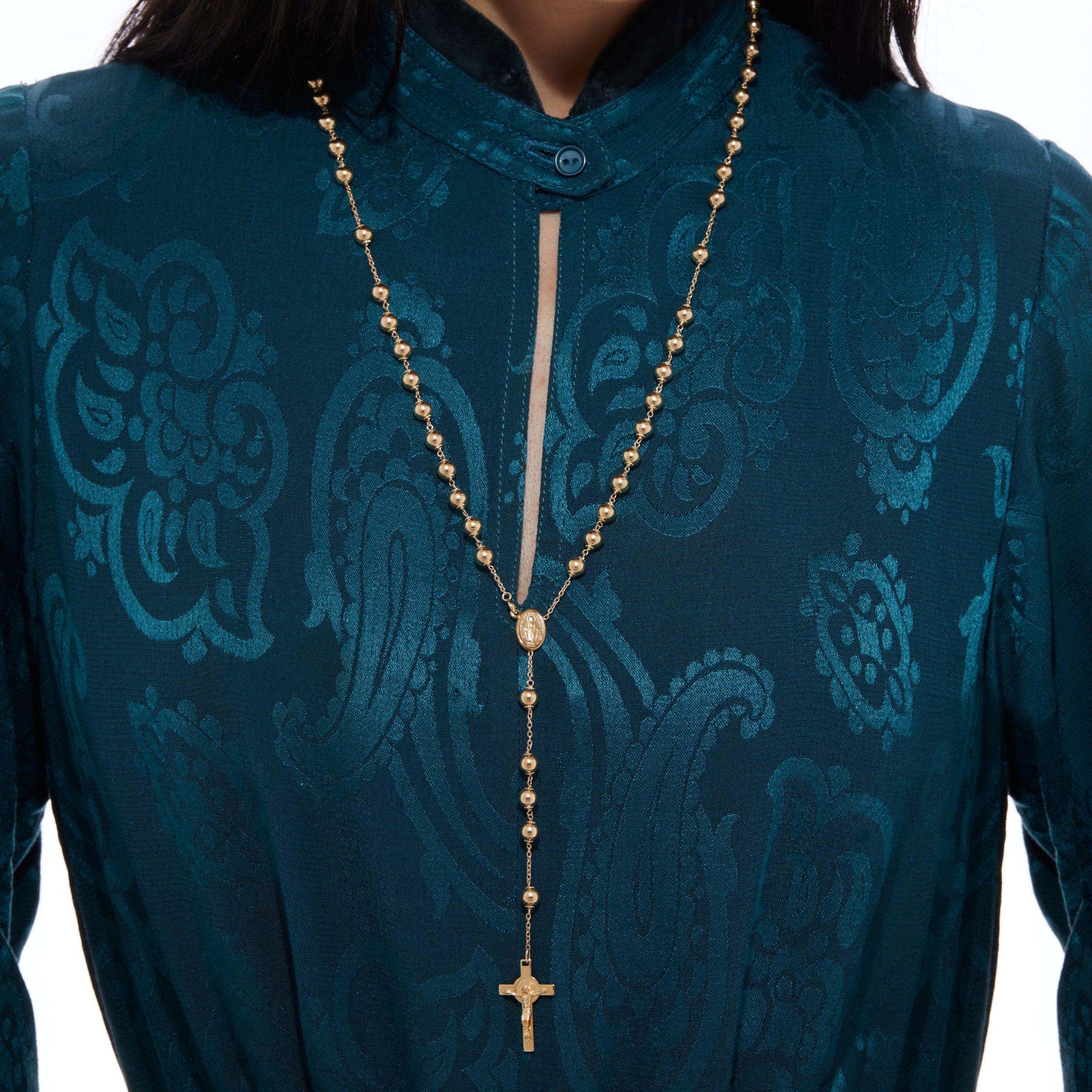 ROSARIO DE ORO AMARILLO CON CRUZ DE SAN BENEDICTO