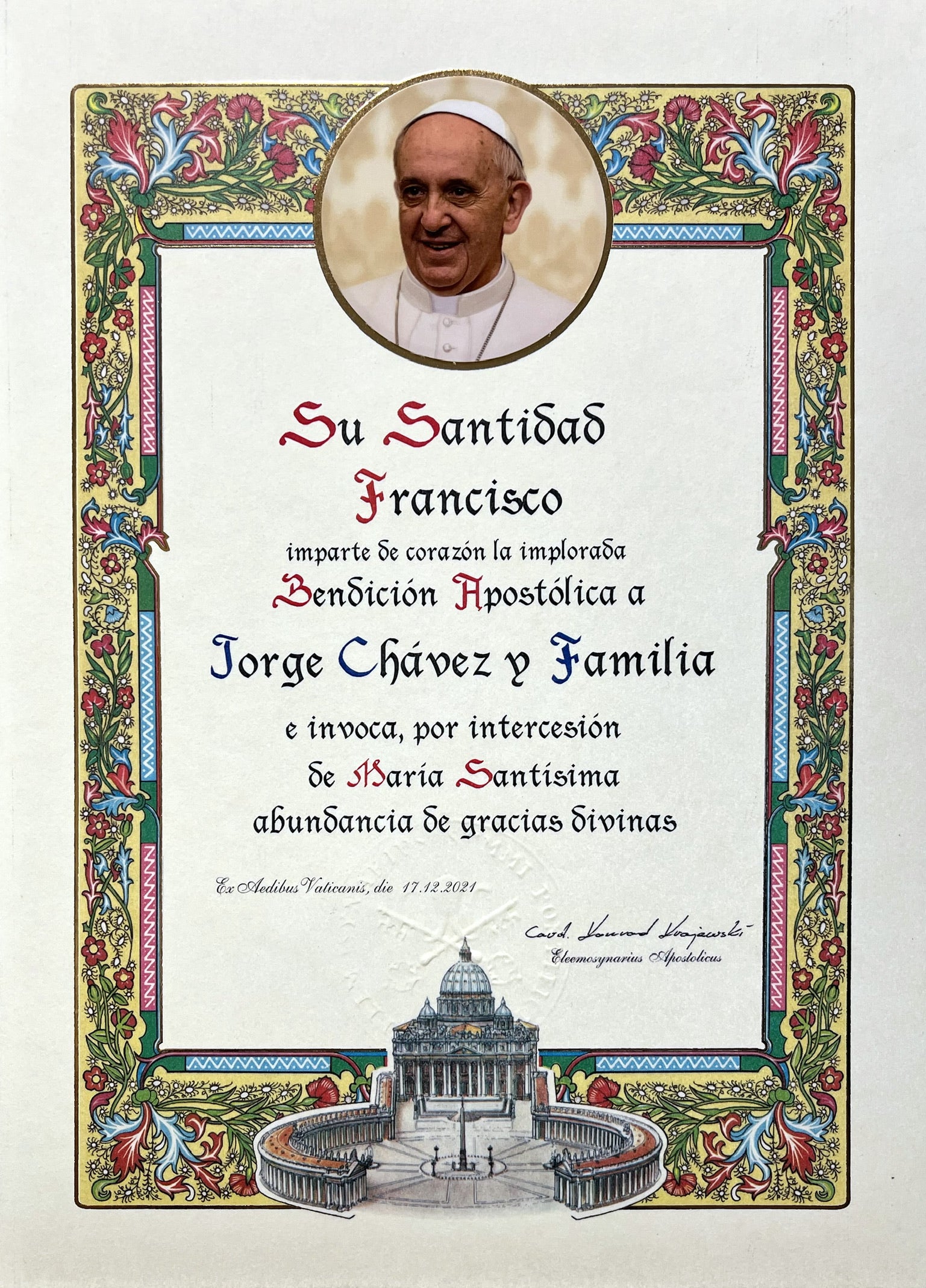 Pergamena Benedizione Papale