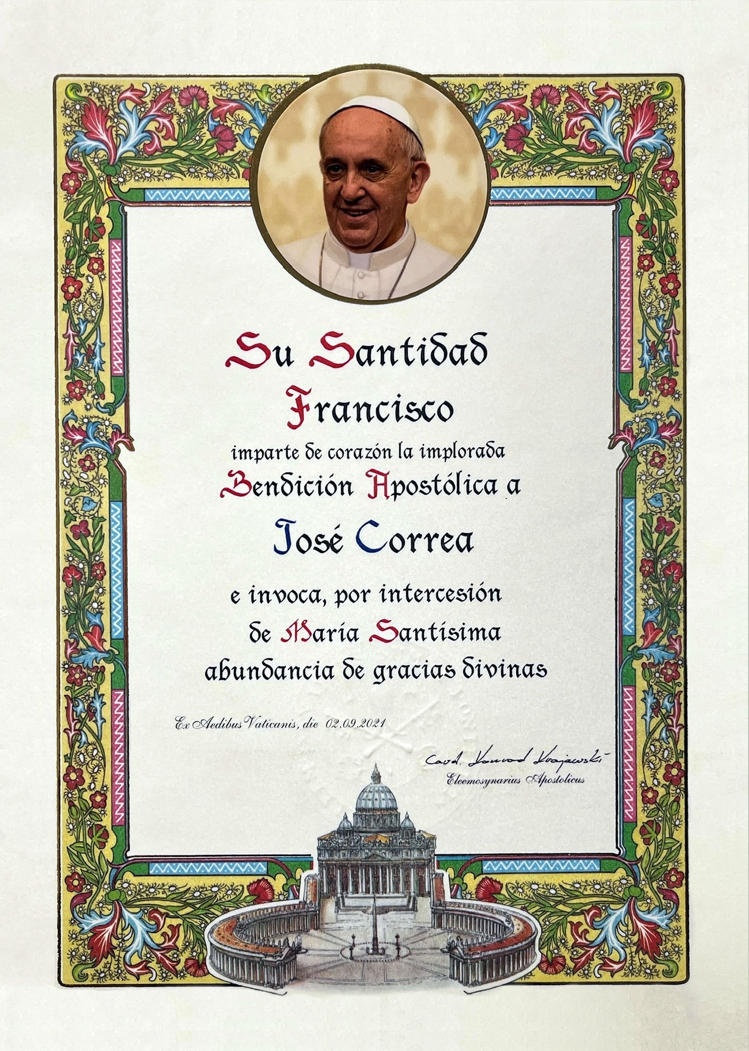 Pergamena Benedizione Papale